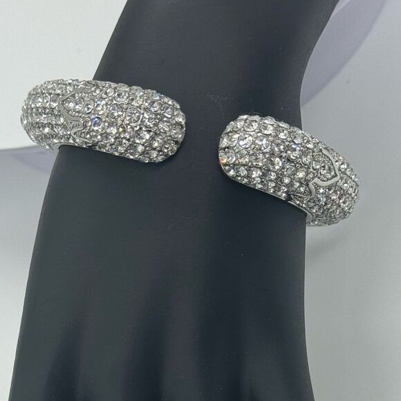 High End Department Store Designer Kissable Hinged Cuff Bracelet with Pave CZ - Picture 2 of 13